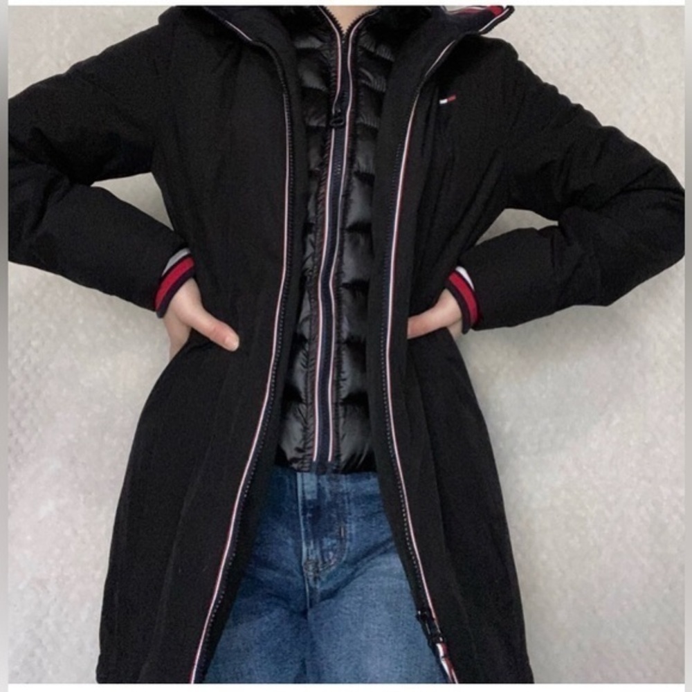 Tommy Hilfiger coat jacket women’s size large w attached‎ vest black w hood